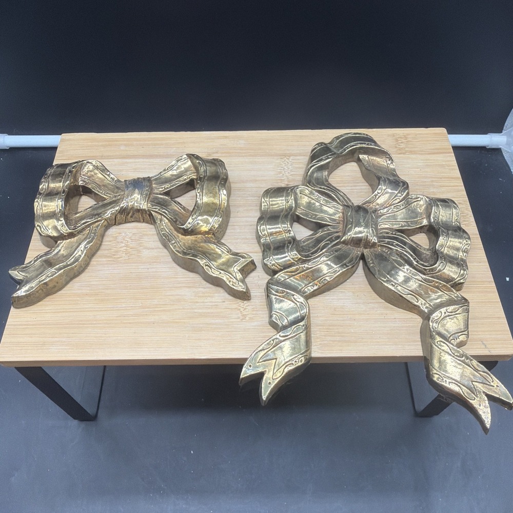 SYROCO Wall Plaques Set of 2 Ribbon Bows VTG Gold Tone Original Home Decor
